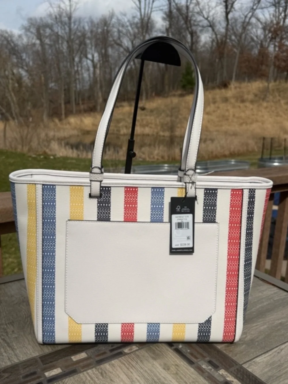 Karl Lagerfeld NWT Multicolor Stripe Tote Bag with Dust Bag - Picture 5 of 10